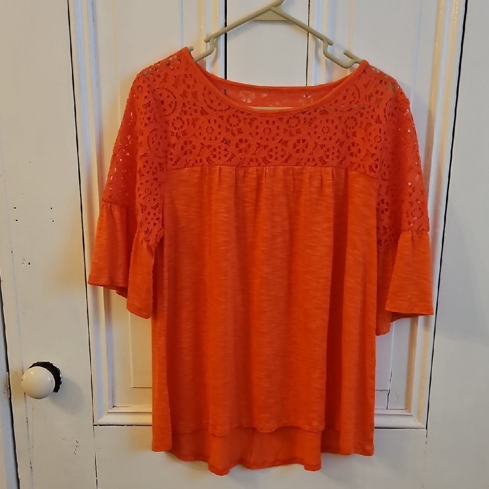 a.n.a Women's Bright Orange Lace Blouse